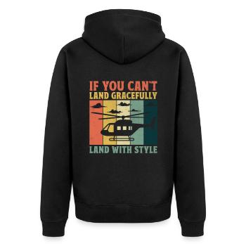 If You Can't Land Gracefully Land With Style Helic - Unisex Premium Organic Zip Hoodie - black - Back - Nico (187cm)