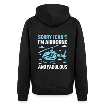 Tut mir leid, ich kann nicht, ich bin in der Luft und fabelhafter Hubschrauber - Unisex Premium Bio Zip Hoodie - Schwarz - Hinten - Nico (187cm)