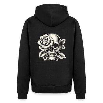 Skeleton Skull Rose Retro Rose Lover Graphic - Unisex Premium Organic Zip Hoodie - black - Back - Nico (187cm)