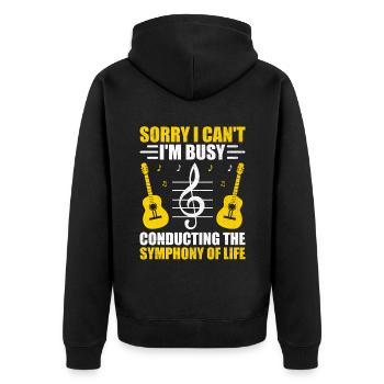 Tut mir leid, dass ich nicht kann, ich bin damit beschäftigt, die Symphonie von zu dirigieren. - Unisex Premium Bio Zip Hoodie - Schwarz - Hinten - Nico (187cm)