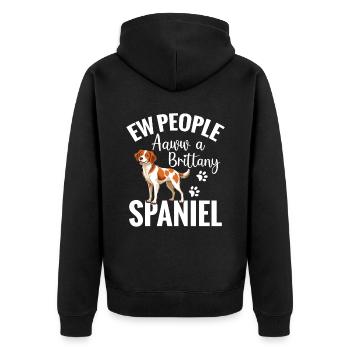 Dog Ew, folks. aw, a Brittany Spaniel - Unisex Premium Organic Zip Hoodie - black - Back - Nico (187cm)