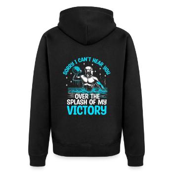 Tut mir leid, dass ich dich nicht über den Spritzer meines Victo hören kann - Unisex Premium Bio Zip Hoodie - Schwarz - Hinten - Nico (187cm)