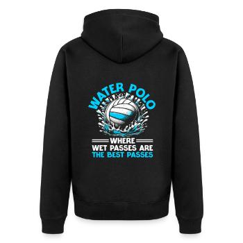Wasserball, wo nasse Pässe die besten Pässe sind - Unisex Premium Bio Zip Hoodie - Schwarz - Hinten - Nico (187cm)
