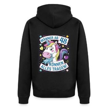 Männer Ab 48 Können Alles Tragen Zum 48.Geburtstag - Unisex Premium Bio Zip Hoodie - Schwarz - Hinten - Nico (187cm)