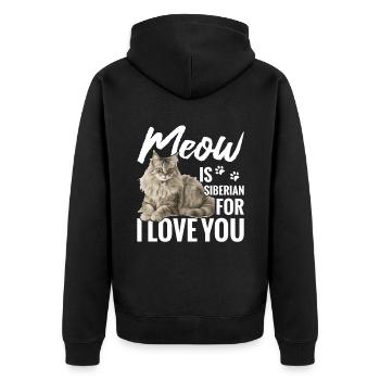 Cat Meow Is Siberian For I Love You - Unisex Premium Organic Zip Hoodie - black - Back - Nico (187cm)