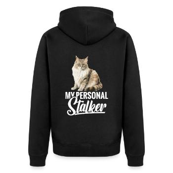 Katze: Mein Persönlicher Stalker - Unisex Premium Bio Zip Hoodie - Schwarz - Hinten - Nico (187cm)
