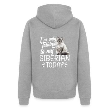 Katze, Ich Rede Heute Nur Mit Meinem Sibirier - Unisex Premium Bio Zip Hoodie - Grau meliert - Hinten - Nico (187cm)