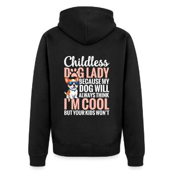 Chien chien dame sans enfant, parce que mon chien toujours - Veste à capuche bio Premium Unisexe - noir - Dos - Nico (187cm)