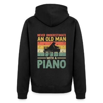 Unterschätzen Sie niemals einen alten Mann mit einem Klavier Pianis - Unisex Premium Bio Zip Hoodie - Schwarz - Hinten - Nico (187cm)