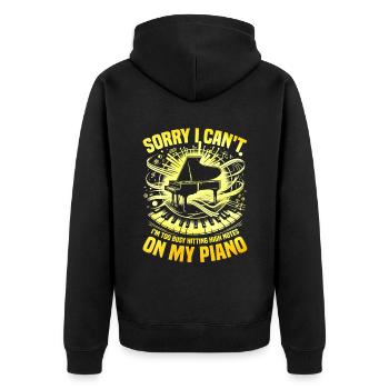 Tut mir leid, dass ich nicht kann, ich bin zu beschäftigt, hohe Töne auf M zu treffen - Unisex Premium Bio Zip Hoodie - Schwarz - Hinten - Nico (187cm)