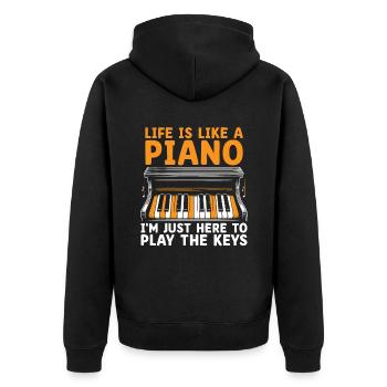 Das Leben ist wie ein Klavier, ich bin nur hier, um die Taste zu spielen - Unisex Premium Bio Zip Hoodie - Schwarz - Hinten - Nico (187cm)