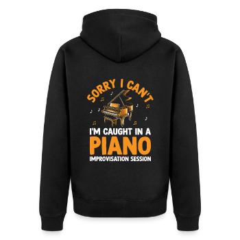 Sorry I Can't I'm Caught In A Piano Improvisation - Unisex Premium Bio Zip Hoodie - Schwarz - Hinten - Nico (187cm)