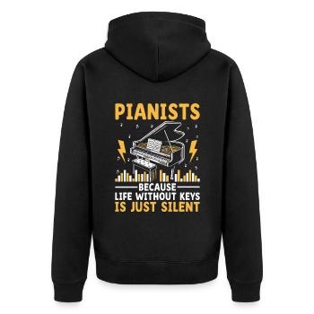 Pianisten, weil das Leben ohne Tasten nur still ist - Unisex Premium Bio Zip Hoodie - Schwarz - Hinten - Nico (187cm)