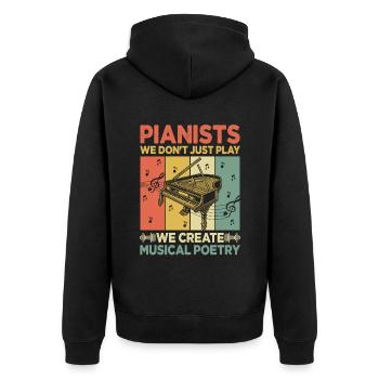 Pianisten, die wir nicht spielen, wir schaffen musikalische Poesie Pi - Unisex Premium Bio Zip Hoodie - Schwarz - Hinten - Nico (187cm)