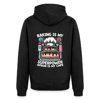 La pâtisserie est mon super pouvoir Le tablier est ma cape Pâtisserie Ba - Veste à capuche bio Premium Unisexe - noir - Dos - Nico (187cm)
