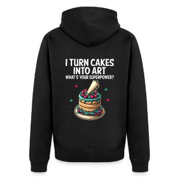 Ich verwandle Kuchen in Kunst Was ist deine Superkraft Bäcker - Unisex Premium Bio Zip Hoodie - Schwarz - Hinten - Nico (187cm)