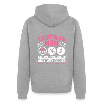 Triathlon Mama wie eine normale Mutter Nur viel cooler - Unisex Premium Bio Zip Hoodie - Grau meliert - Hinten - Nico (187cm)