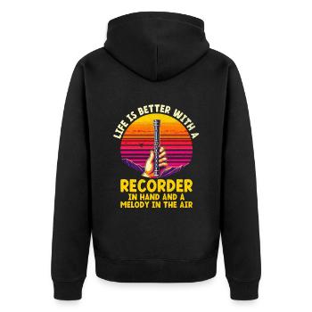 Life Is Better With A Recorder In Hand And A Melod - Unisex Premium Organic Zip Hoodie - black - Back - Nico (187cm)