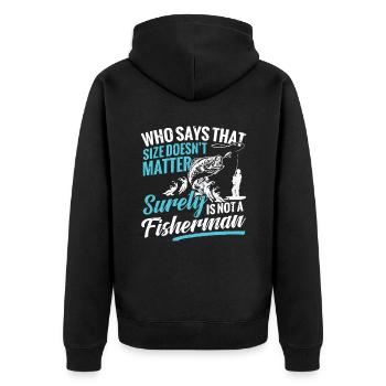 Fishing Who says this size doesn't matter - Unisex Premium Organic Zip Hoodie - black - Back - Nico (187cm)
