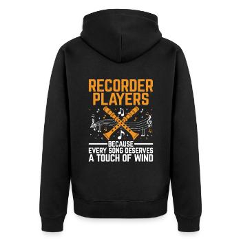 Blockflötenspieler, weil jedes Lied einen Tou verdient - Unisex Premium Bio Zip Hoodie - Schwarz - Hinten - Nico (187cm)