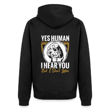 Bernedoodle Eyes Human I hear you, but I - Unisex Premium Organic Zip Hoodie - black - Back - Nico (187cm)