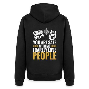 Tour Guide "With Me You're Safe, I - Unisex Premium Organic Zip Hoodie - black - Back - Nico (187cm)