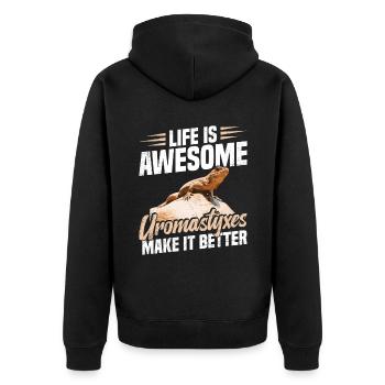 Das Leben Ist Großartig, Uromastyxe Machen Es - Unisex Premium Bio Zip Hoodie - Schwarz - Hinten - Nico (187cm)