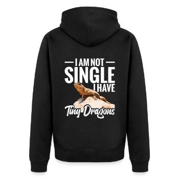Ich Bin Nicht Alleinstehend, Ich Habe Winzige - Unisex Premium Bio Zip Hoodie - Schwarz - Hinten - Nico (187cm)