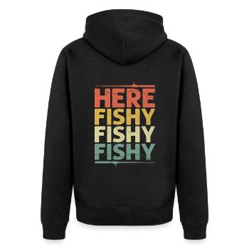Hier fischig fisch angeln angler fischer fisch barsch angl - Unisex Premium Bio Zip Hoodie - Schwarz - Hinten - Nico (187cm)