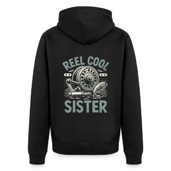 Reel Cool Sister Bass Fishing Angler Fisherman Ang - Unisex Premium Organic Zip Hoodie - black - Back - Nico (187cm)
