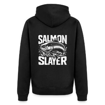 Salmon Slayer Fish Fishing Patriot Fisherman Angle - Unisex Premium Organic Zip Hoodie - black - Back - Nico (187cm)