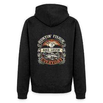 Jagen, Angeln und Liebe zum täglichen Jagen von Fischen A - Unisex Premium Bio Zip Hoodie - Schwarz - Hinten - Nico (187cm)