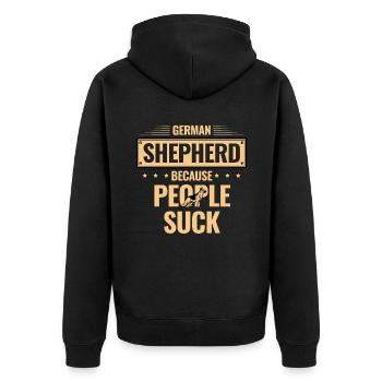 Deutscher Schäferhund, weil die Leute den Hundeliebhaber GSD lutschen - Unisex Premium Bio Zip Hoodie - Schwarz - Hinten - Nico (187cm)
