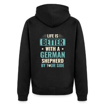 Das Leben ist besser mit einem Deutschen Schäferhund an Ihrer Seite - Unisex Premium Bio Zip Hoodie - Schwarz - Hinten - Nico (187cm)