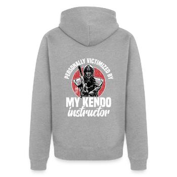 Victime personnelle de mon professeur de kendo - Veste à capuche bio Premium Unisexe - gris chiné - Dos - Nico (187cm)