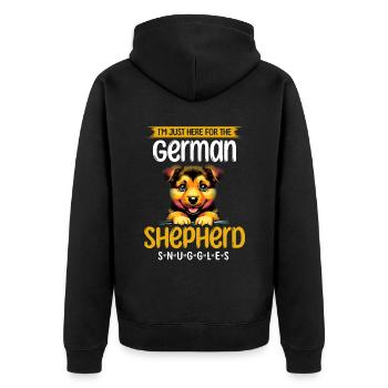Ich bin nur für den Deutschen Schäferhund Snuggles GSD - Unisex Premium Bio Zip Hoodie - Schwarz - Hinten - Nico (187cm)