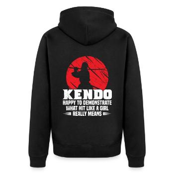 Kendo aime montrer ce qu’est vraiment Hit Like A Girl - Veste à capuche bio Premium Unisexe - noir - Dos - Nico (187cm)