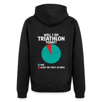 Werde ich heute Triathlon machen, Schwimmen, Radfahren, Laufen, Triathlet - Unisex Premium Bio Zip Hoodie - Schwarz - Hinten - Nico (187cm)