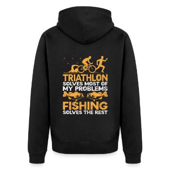 Triathlon Solves Most Of My Problems Fishing Solve - Unisex Premium Organic Zip Hoodie - black - Back - Nico (187cm)
