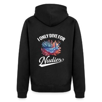 Nacktschnecke, Ich Tauche Nur Für Nudies - Unisex Premium Bio Zip Hoodie - Schwarz - Hinten - Nico (187cm)