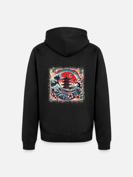 Traditionelle Japanische Pagode, - Unisex Premium Bio Zip Hoodie - Schwarz