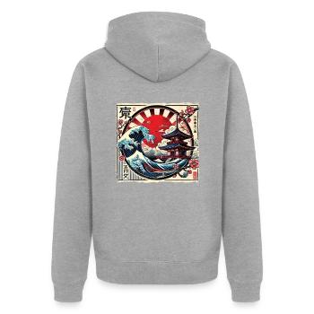 Pagode japonaise traditionnelle, - Veste à capuche bio Premium Unisexe - gris chiné - Dos - Nico (187cm)