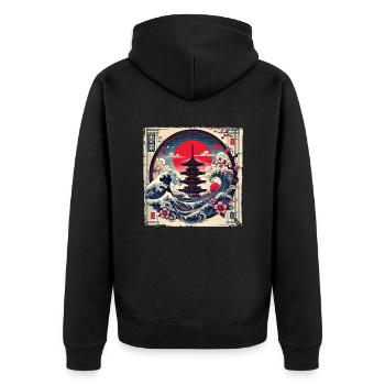 Traditionelle Japanische Pagode, - Unisex Premium Bio Zip Hoodie - Schwarz - Hinten - Nico (187cm)