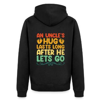 Die Umarmung eines Onkels hält noch lange an, nachdem er die Familie losgelassen hat - Unisex Premium Bio Zip Hoodie - Schwarz - Hinten - Nico (187cm)