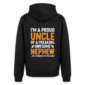 Ich bin ein stolzer Onkel eines verdammt geilen Neffen - Unisex Premium Bio Zip Hoodie - Schwarz - Hinten - Nico (187cm)