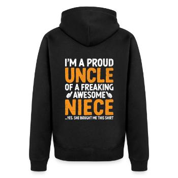 Ich bin ein stolzer Onkel einer verdammt geilen Nichte - Unisex Premium Bio Zip Hoodie - Schwarz - Hinten - Nico (187cm)