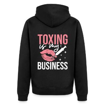 Cosmetic Nurse Toxing Is My Business - Unisex Premium Bio Zip Hoodie - Schwarz - Hinten - Nico (187cm)
