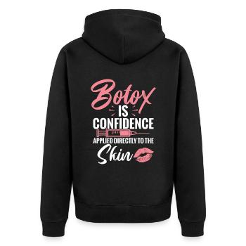 Botox Ist Selbstvertrauen, Das Direkt Auf Die Haut - Unisex Premium Bio Zip Hoodie - Schwarz - Hinten - Nico (187cm)
