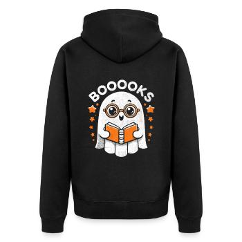 Booooks Geist Halloween Buch Bücherwurm Lesung - Unisex Premium Bio Zip Hoodie - Schwarz - Hinten - Nico (187cm)
