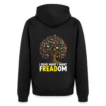 I Read What I Want Freadom Book Reading Bookworm - Unisex Premium Organic Zip Hoodie - black - Back - Nico (187cm)